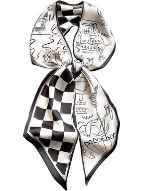 Women's Black Printed Square Headscarf Bandanas Hair Scarf Neck Scarves